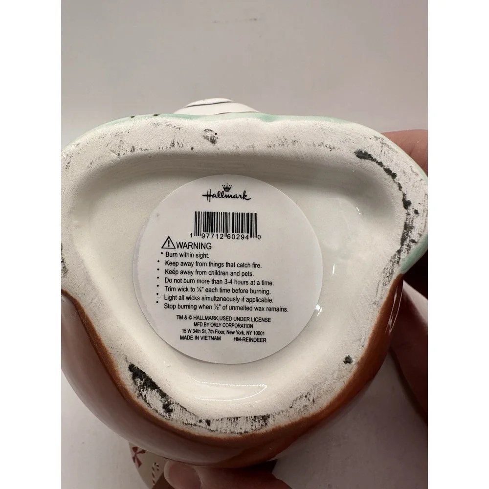 Hallmark‎ Reindeer Candle Holder Under Mistletoe 8oz Ceramic Christmas Decor
